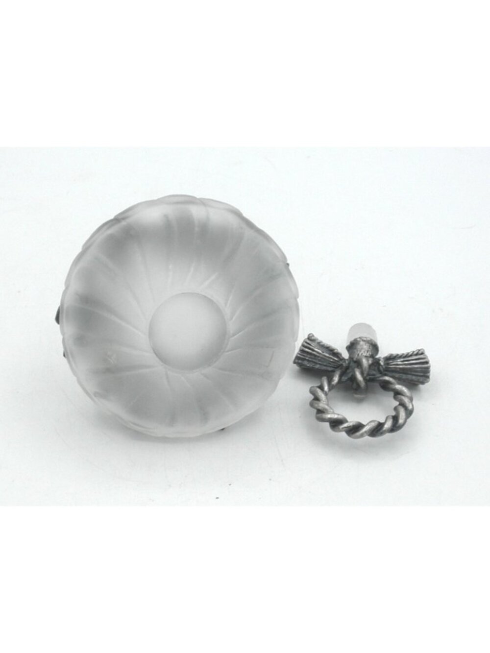 Vintage Clear Frosted Glass Vanity Bottle With Pewter Embellishments & Stopper - Picture 6 of 8